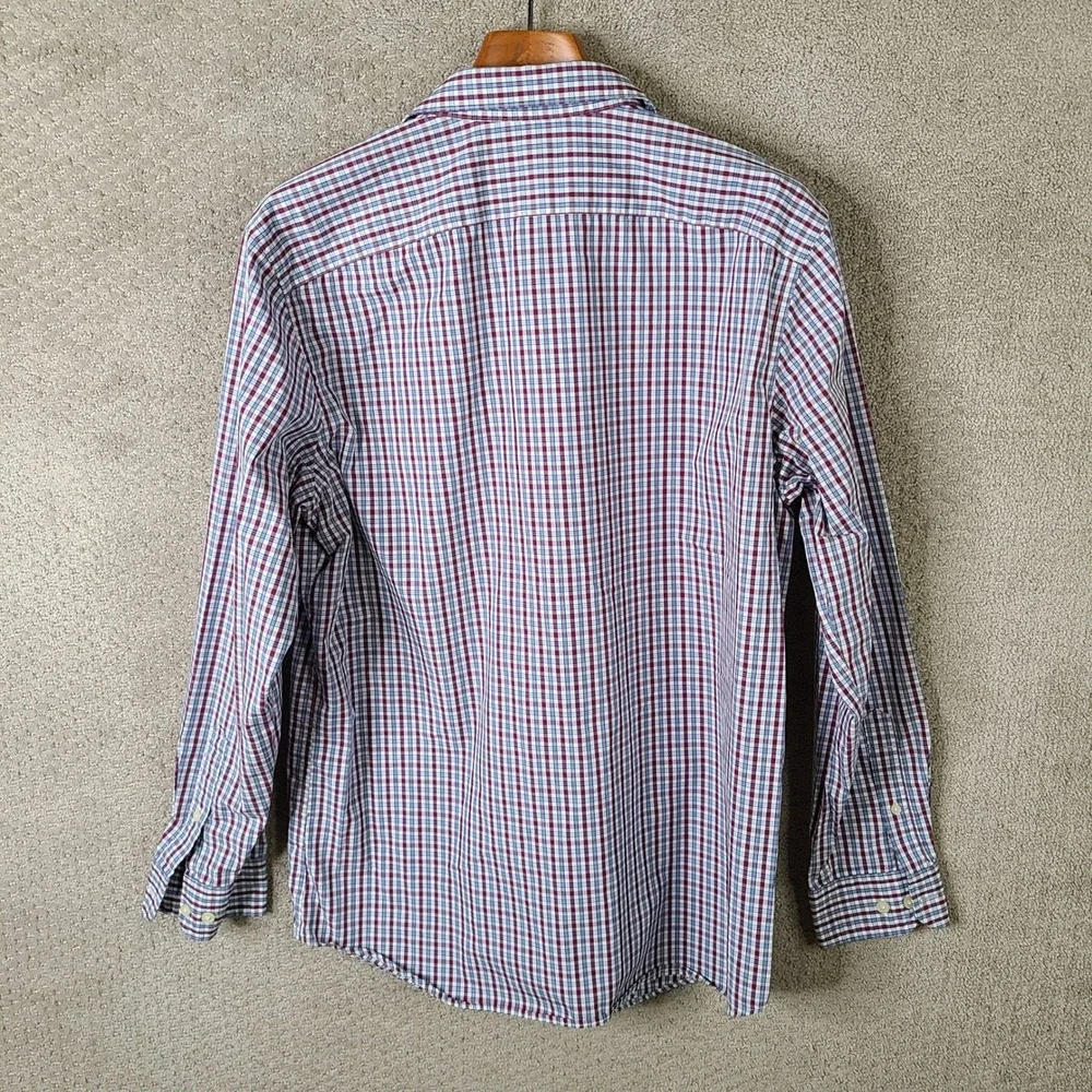 Banana Republic Shirt Mens L 34-35 Red White Blue Plaid Non‎ Iron Standard Fit